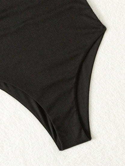 Swim Summer Beach Ladies' Solid Color Pleated One-Piece Swimsuit with Shoulder Straps