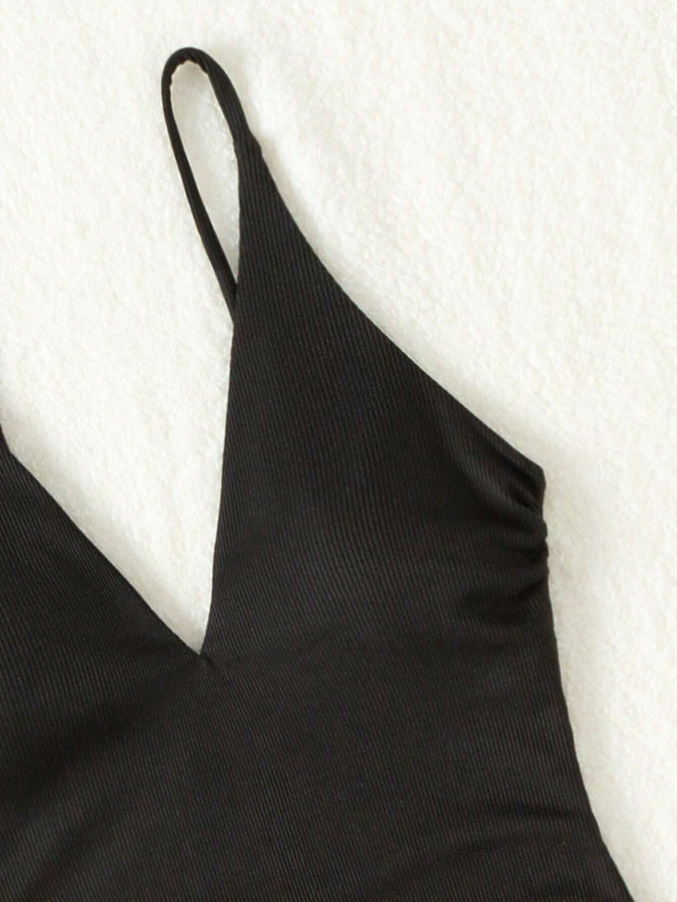 Swim Summer Beach Ladies' Solid Color Pleated One-Piece Swimsuit with Shoulder Straps