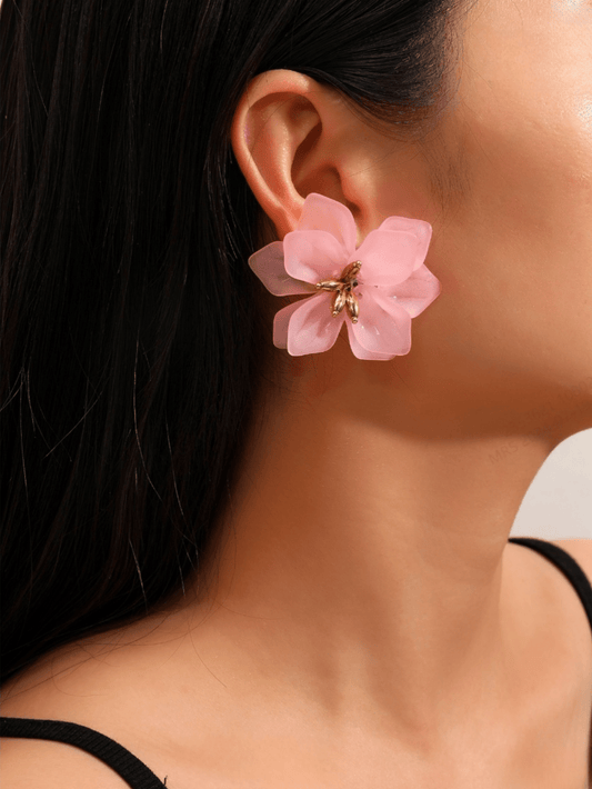 1Pair Elegant 3D Floral Petal Earrings, Suitable for Daily Wear