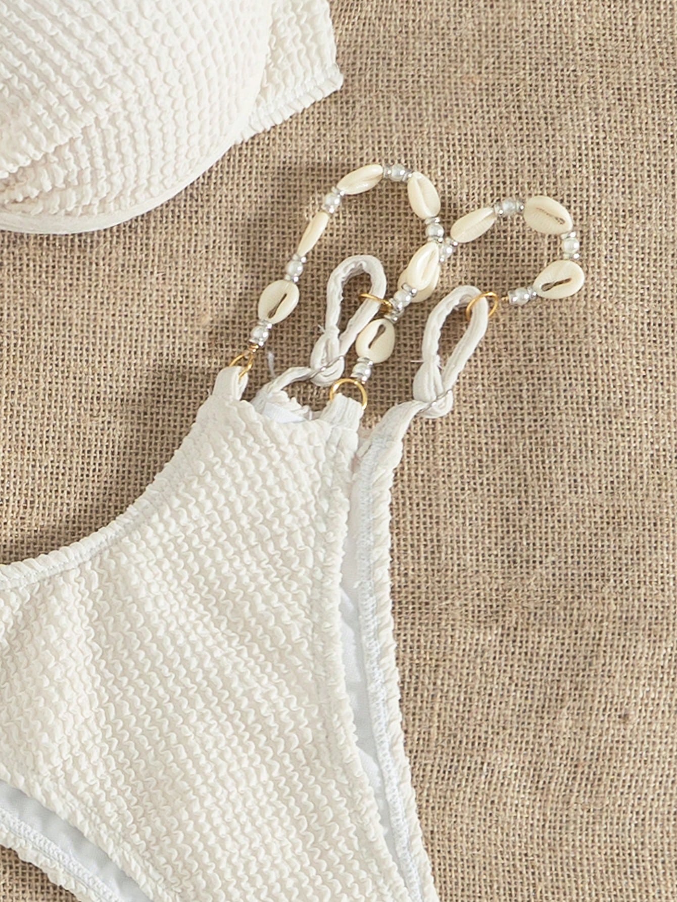 Swim Vcay 3 Pcs Women Solid High-Cut Textured Padded Bikini Set, Elegant & Romantic Summer