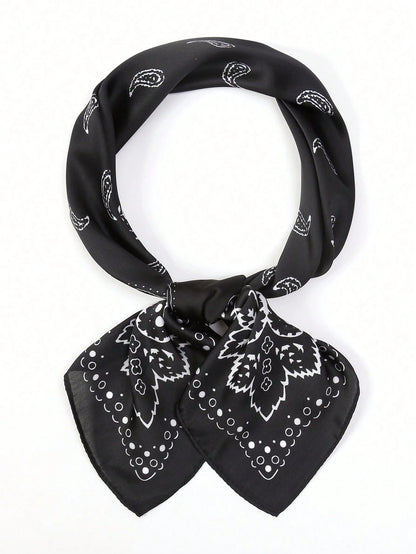 1Pc Women Bandana Style Paisley Print Silky Square Scarf Head Wrap Hair Accessory, Suitable for Daily Use