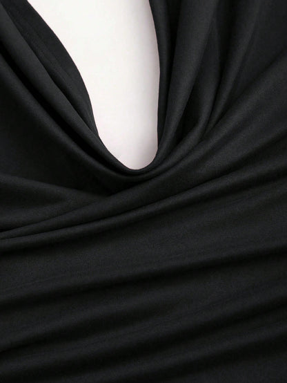 MOOSTA Scoop Neck Backless Halter Crop Top and Side Slit Skirt Set