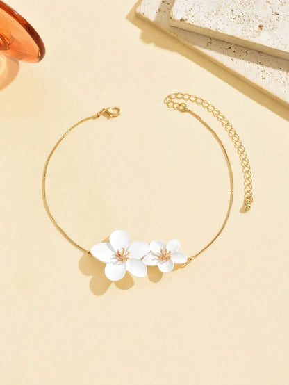 1Pc Adjustable White Floral Necklace, Fresh & Elegant Design, Suitable for Daily Wear, Beach Vacation, Party, Gift
