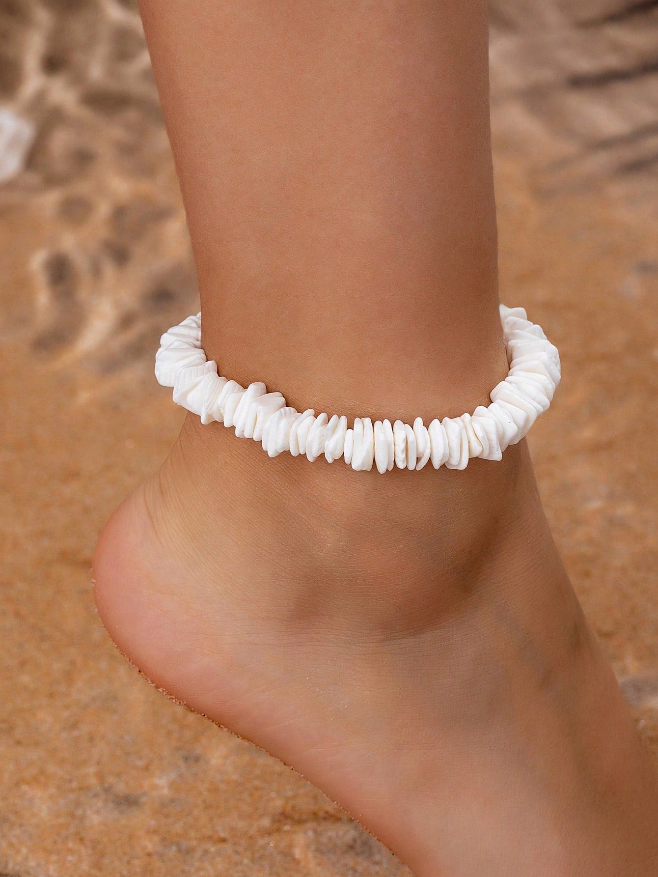 3Pcs European & American Stylish Personality Spring/Summer New Asymmetrical Natural Shell Beaded Lady Anklet, Suitable for Beach, Party, Date, Daily Wear