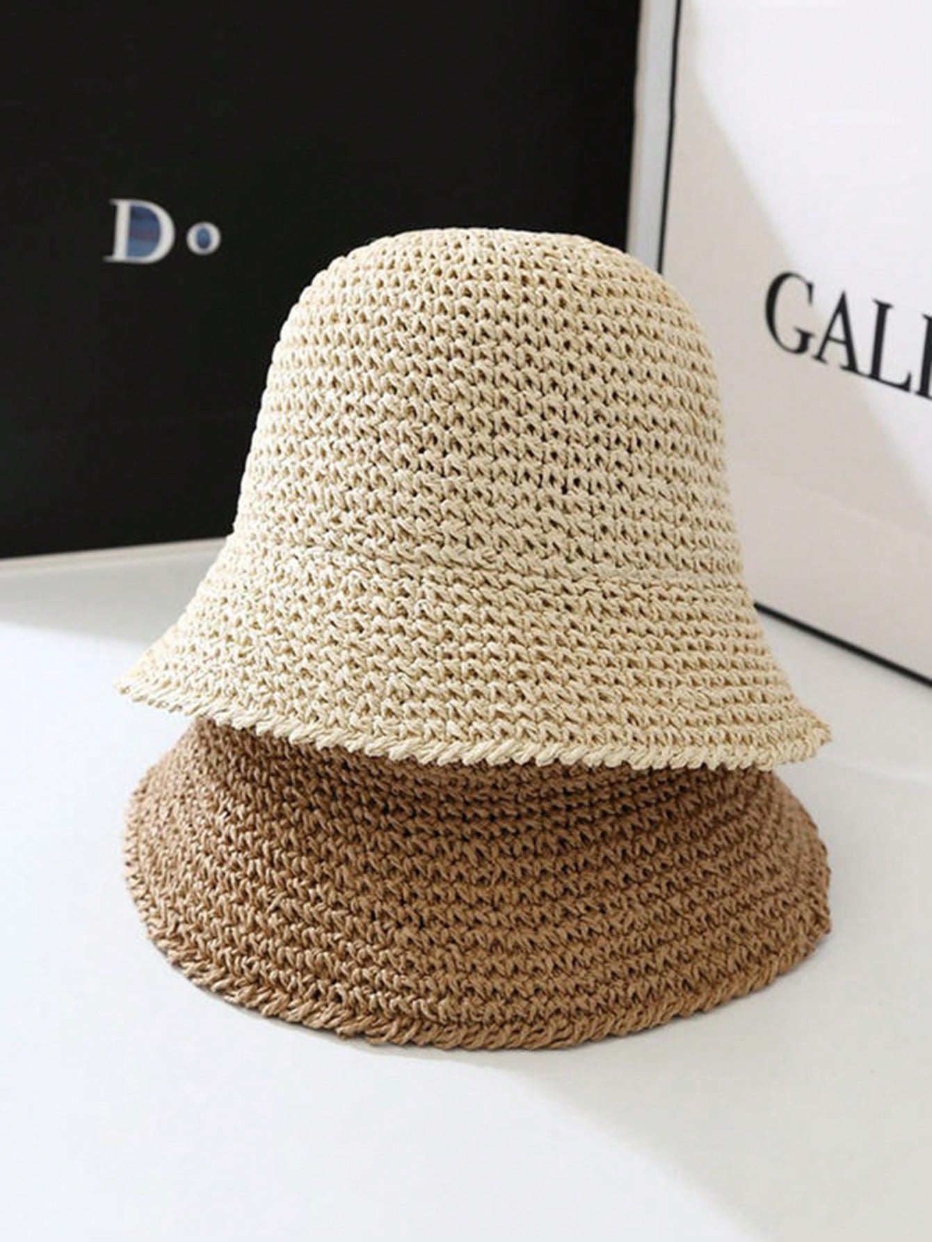 Handmade Foldable Woven Bucket Hat for Women, Korean Style Summer Beach Sun Hat