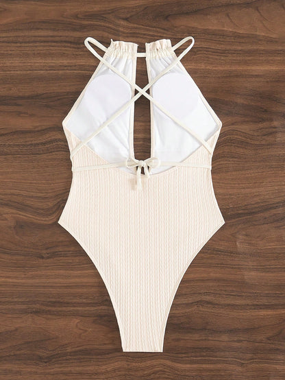 Swim Lushoire Springbreak Women Deep V-Neck Criss-Cross Backless Beach Outfits, Women Festival Boho Jumpsuits Swimsuit